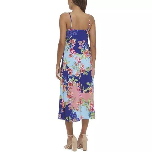 Guess Women's Floral Sweetheart MIDI Dress, Blue/Coral/Multi Size 8 - Picture 2 of 2